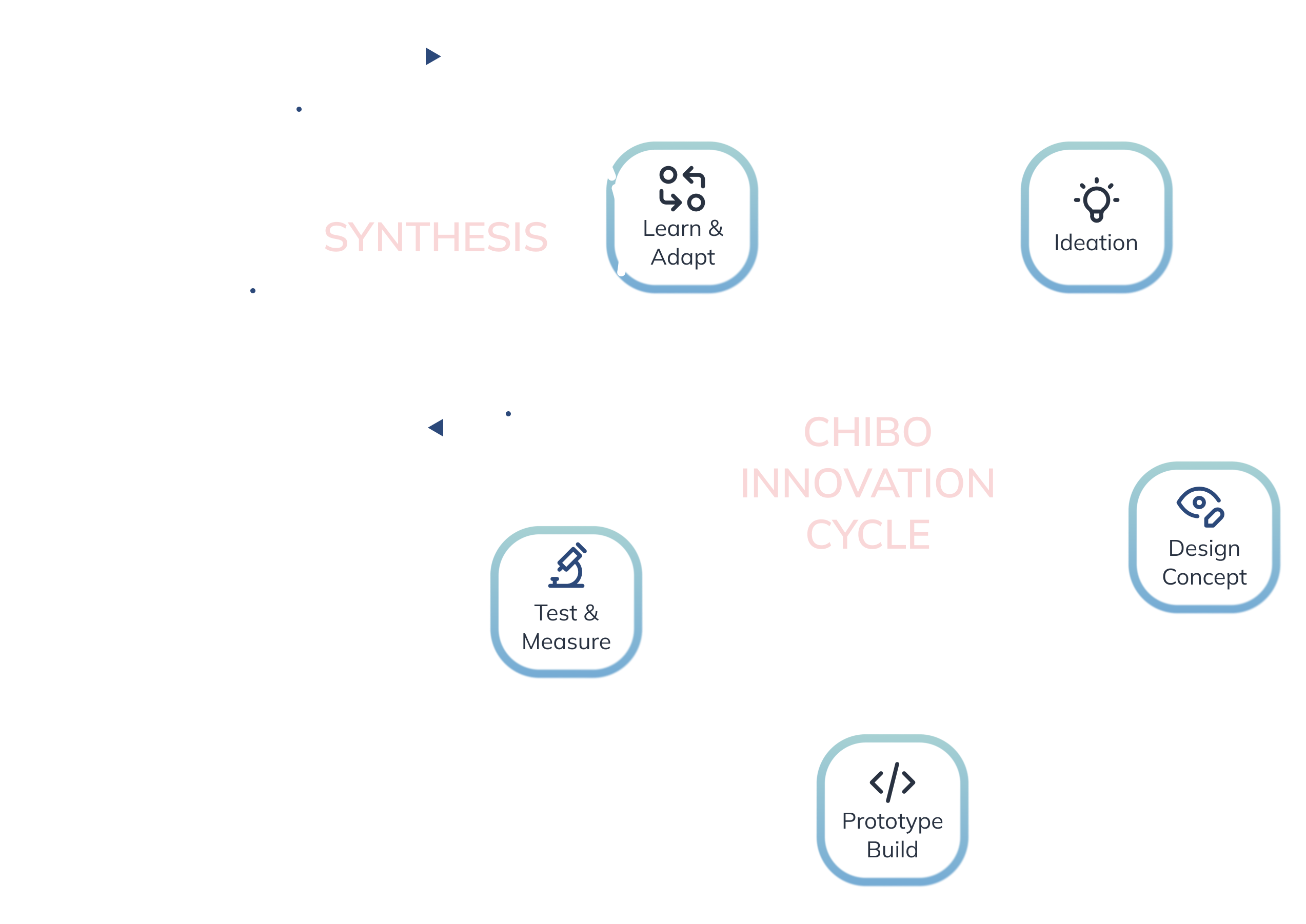 iterative process visually represented as two circles, a larger and smaller that show the steps if ideation, conceptualization, build, test and measure and learn and adapt